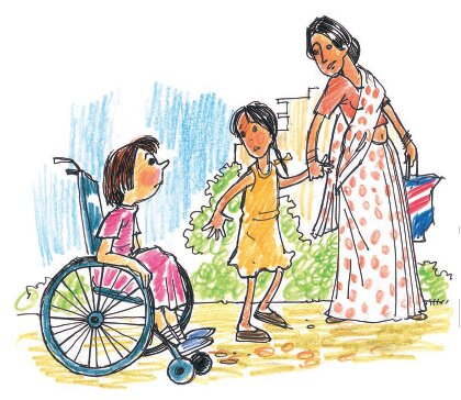 छोटी लड़की की माँ उसे खींच रही है 