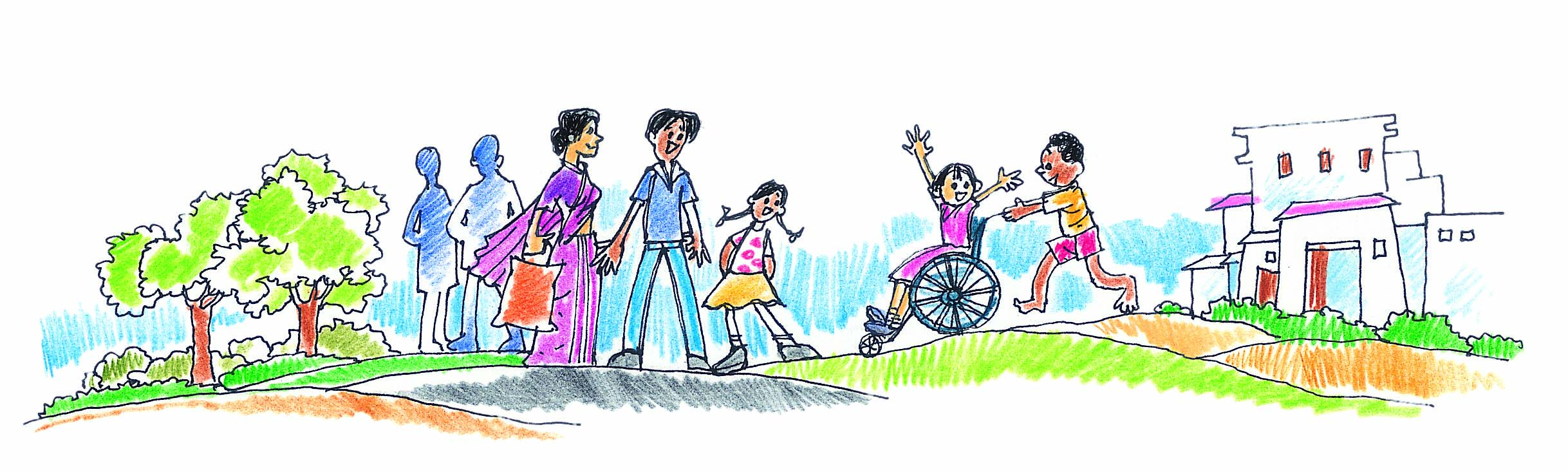 लड़की पहिया कुर्सी पर बैठी है और छोटा बच्चा उसे पीछे से धकेल रहा है 