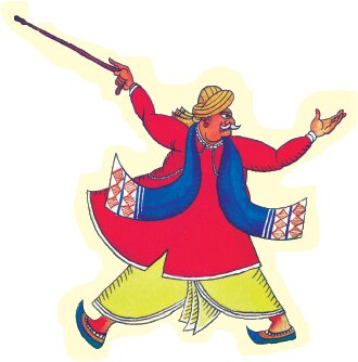 धोती कुर्ता पहने भीखूभाई छड़ी उठाकर चल रहा है 