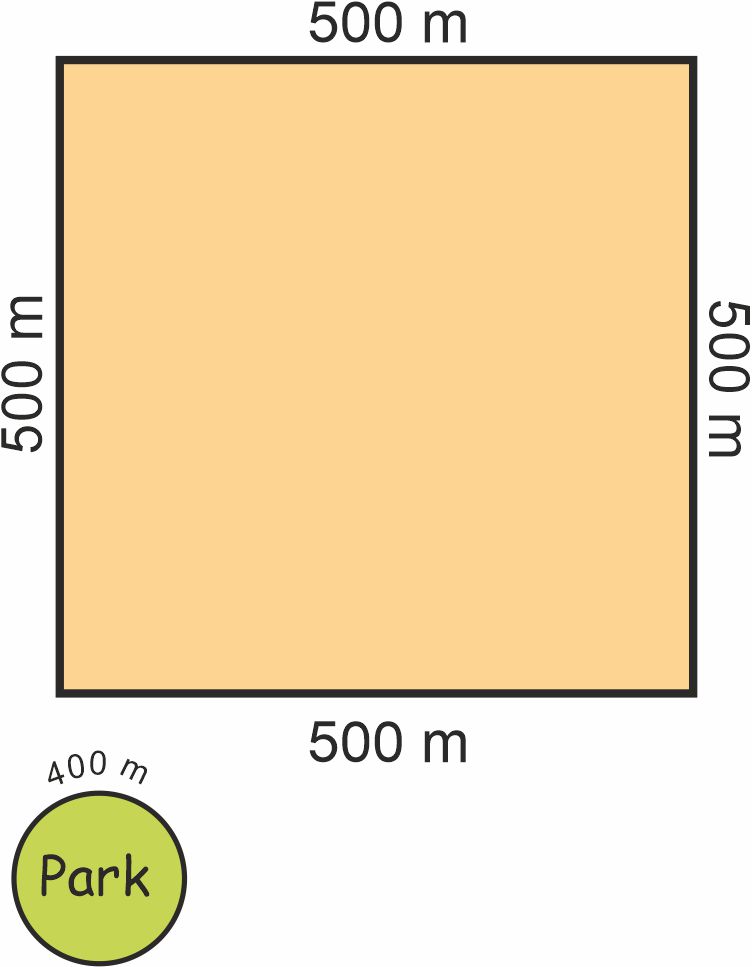 एक खेत जिसकी भुजाएं 500 मीटर की हैं। 