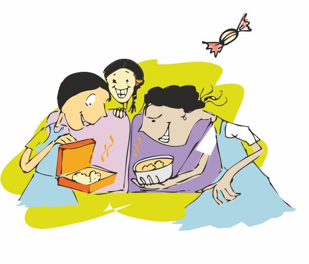 बच्चे भोजन खा रहे हैं । 