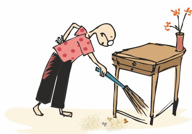 आदमी झाडू लगा रहा है।