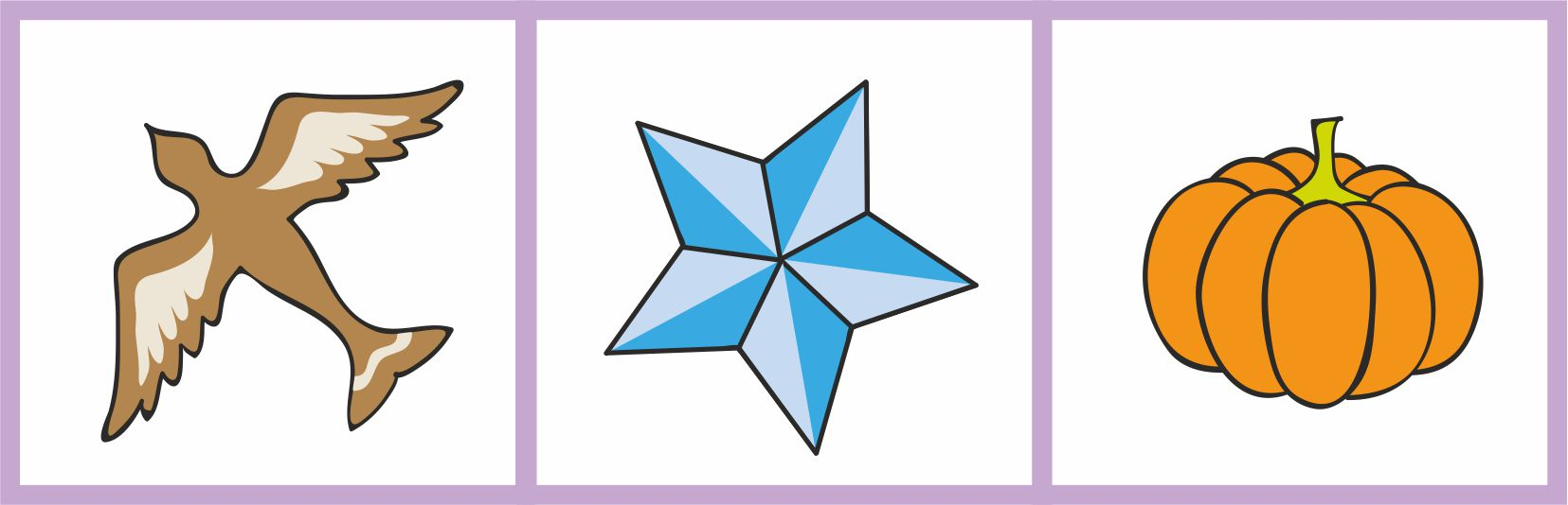 पक्षी, सितारा और कद्दू का चित्र। 