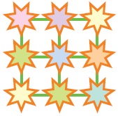 एक पैटर्न जिसमे तीन पंक्ति और हर पंक्ति में तीन तारे हैं।  