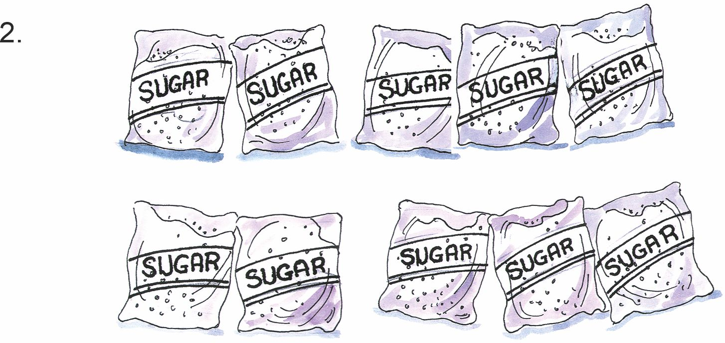 चीनी के 10 पैकेट बने हैं। 