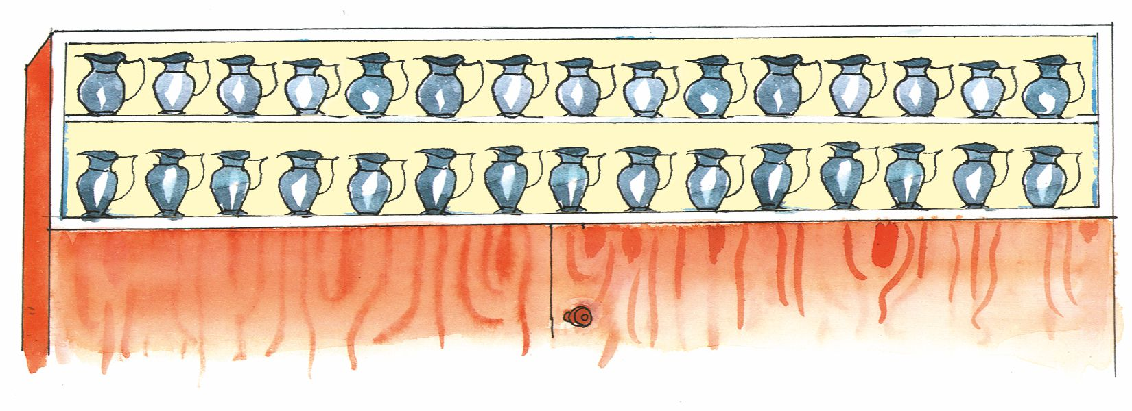 अलमारी में 30 जग रखे हैं। 