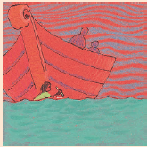 वेदिका की बेटी नाव पर पानी के स्तर का निशान लगा रही है। 