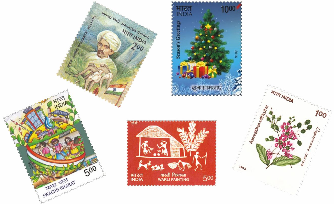 डाक टिकट के चित्र।