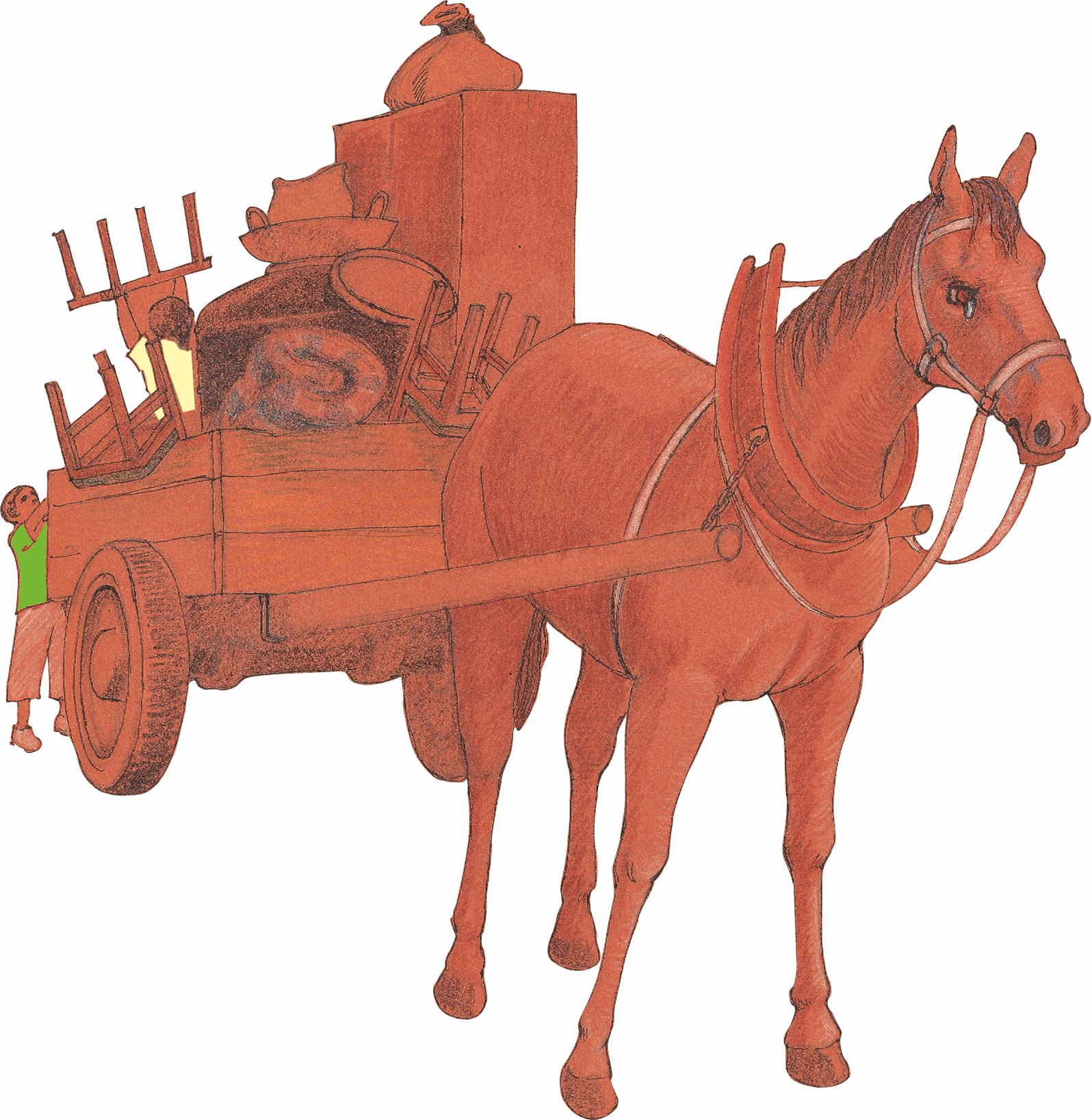 एक घोडागाड़ी में सामान रखा हुआ है।   