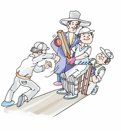 Children playing cricket.