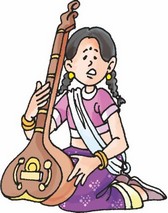 A girl is playing a sitar.