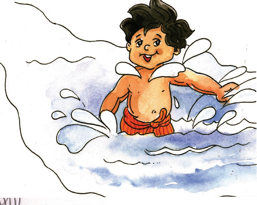 A child is bathing in water.