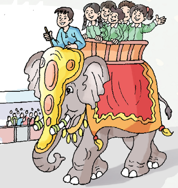 Few children are riding on an elephant.