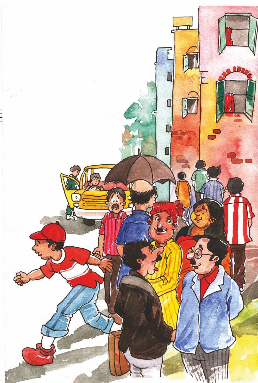 IIn this picture some people walking into the road