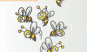 In this picture some bees are flying