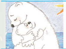 A mother bear is hugging a baby bear .