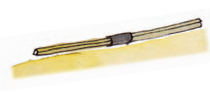 Two matchsticks are pushed into each end of a tube piece.
