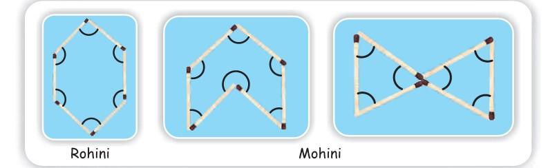 Three closed shapes made from matchsticks.