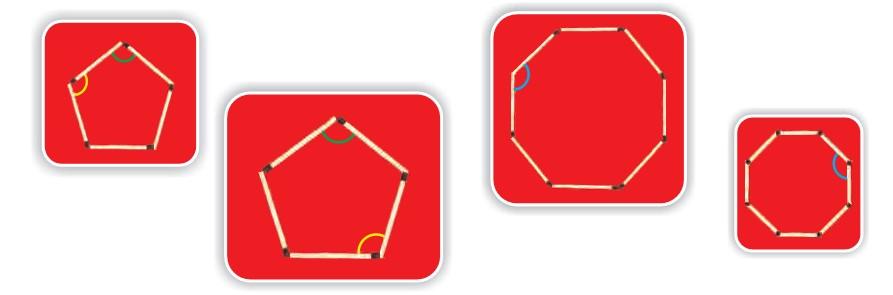 Four closed shapes made from matchsticks.