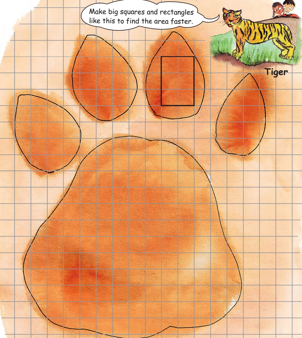 Footprints of a lion on a grid. There is a small lion also in the picture.