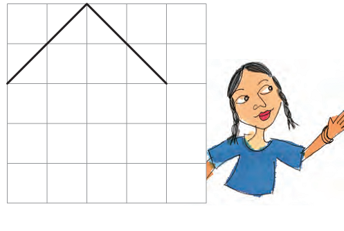 Two slanting lines originating from a point drawn on a grid.