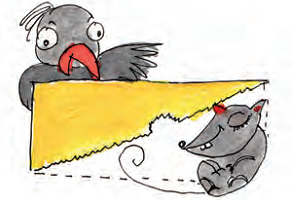 There is rectangle, its half side is drawn dotted and there is a mouse drawn on that side of the rectangle and a bird is drawn on the other side.