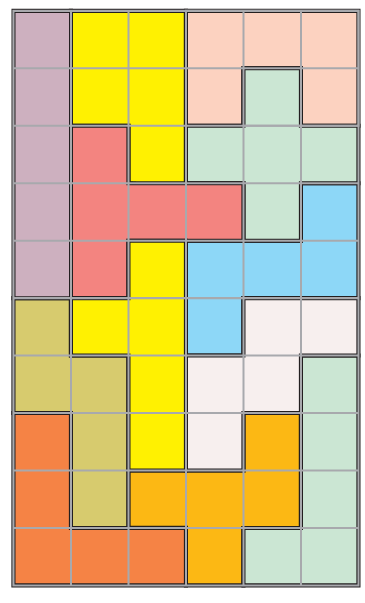 A puzzle like image formed by merging of different shapes on a grid.