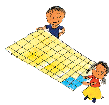 A girl and a boy holding a grid mat.