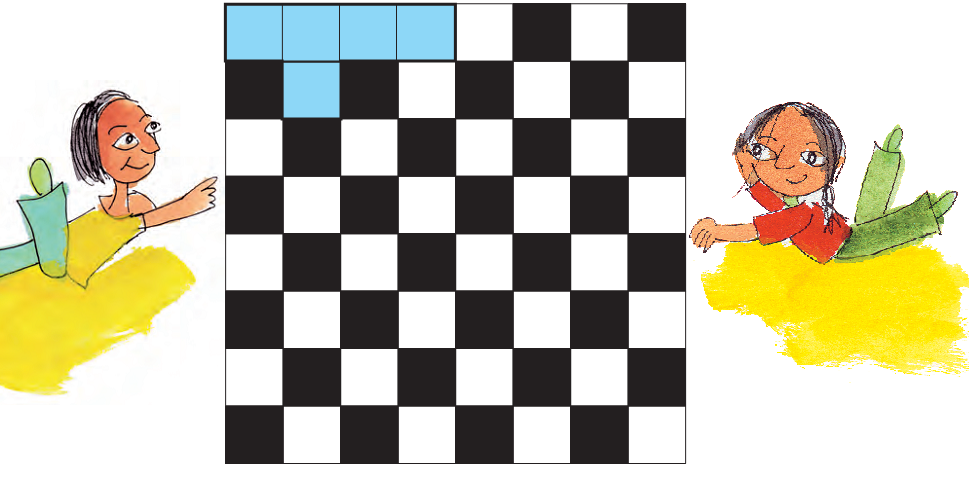 Two girls sitting in the opposite directions of a chessboard.