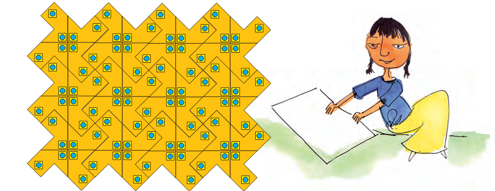 A girl made a tile pattern using dots and squares.