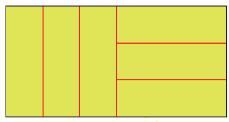 A rectangle is divided into six equal parts, three horizontal and three vertical.