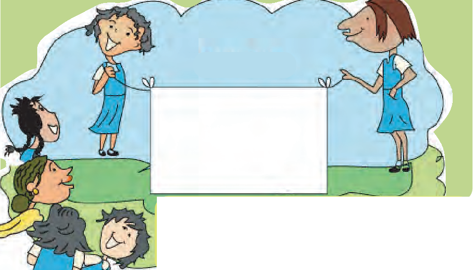 Few children holding a blank rectangle in their hands.
