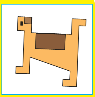 A dog made by square and rectangular strips.