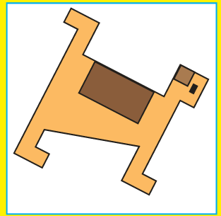 A dog made by square and rectangular strips.