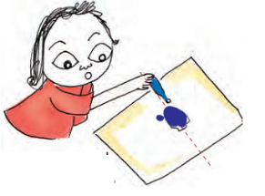 The girl has opened the sheet and put a drop of color in the middle line.