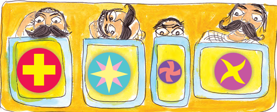 Four different handles of the king's cupboards with different shapes on them.