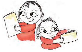 The girl folding the paper two times, then pressing it.