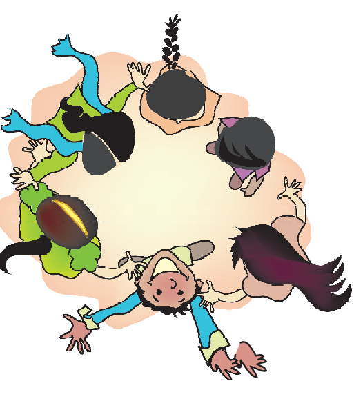 Few children standing in a circle joining their hands.