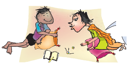 A girl and a boy are playing with dice.