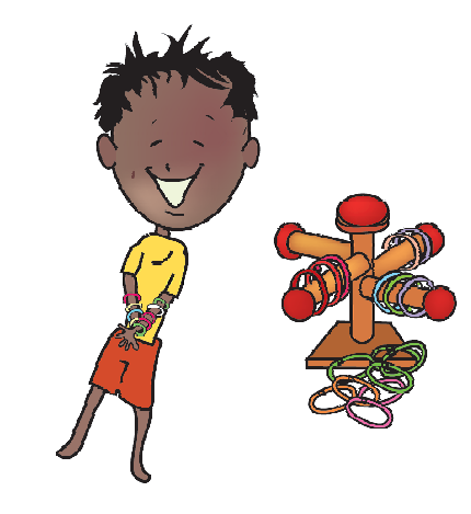 A boy is standing and some bangles are put in a stand.