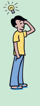 A boy is standing keeping his hand on his head and a bulb is lighting near his head.