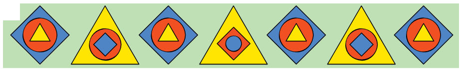 A figure formed by a small triangle, outside it is a circle and a closed four sided figure bounds the circle. Then there is another figure formed by a triangle, inside it is a circle and inside it is a small four sided figure. The two figures are then repeated