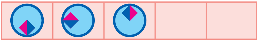 A circle with a four sided closed figure inside it. In the first one, the figure inside the circle is at the base of the circle, in the second one, the figure inside the circle is at the left and in the third, the figure inside the circle is at the top.