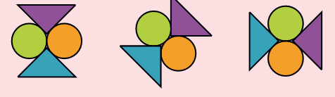 A figure is formed by two triangles and two circles. First it is straight, then it is slightly tilted towards the right and then completely tilted to right.