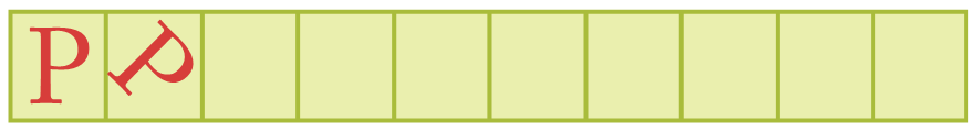 In the first box, letter P is written, in the second box, it is tilted slightly towards right and the next few boxes are left blank.