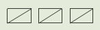 Three rectangles each divided into half by lines inside them.