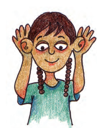 एक लड़की ने अपने हाथ कानों पर रखे है।