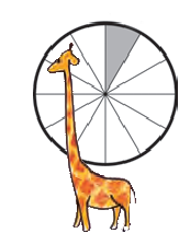 एक गोल आकार की घड़ी को चौबीस भागों में विभाजित किया गया है और उस पर कोई निशान नहीं दिखाया गया है लेकिन इसका एक हिस्सा काला है। इसके पास एक जिराफ बना है।