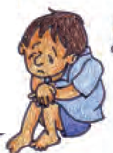 एक बच्चा थक कर नीचे बैठा हुआ है।