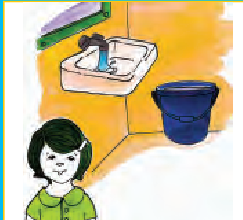 बाथरूम में वॉश बेसिन के नल से बहता पानी। 